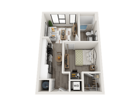Floor plan for 1 bed, 1 bath, 496 sqft